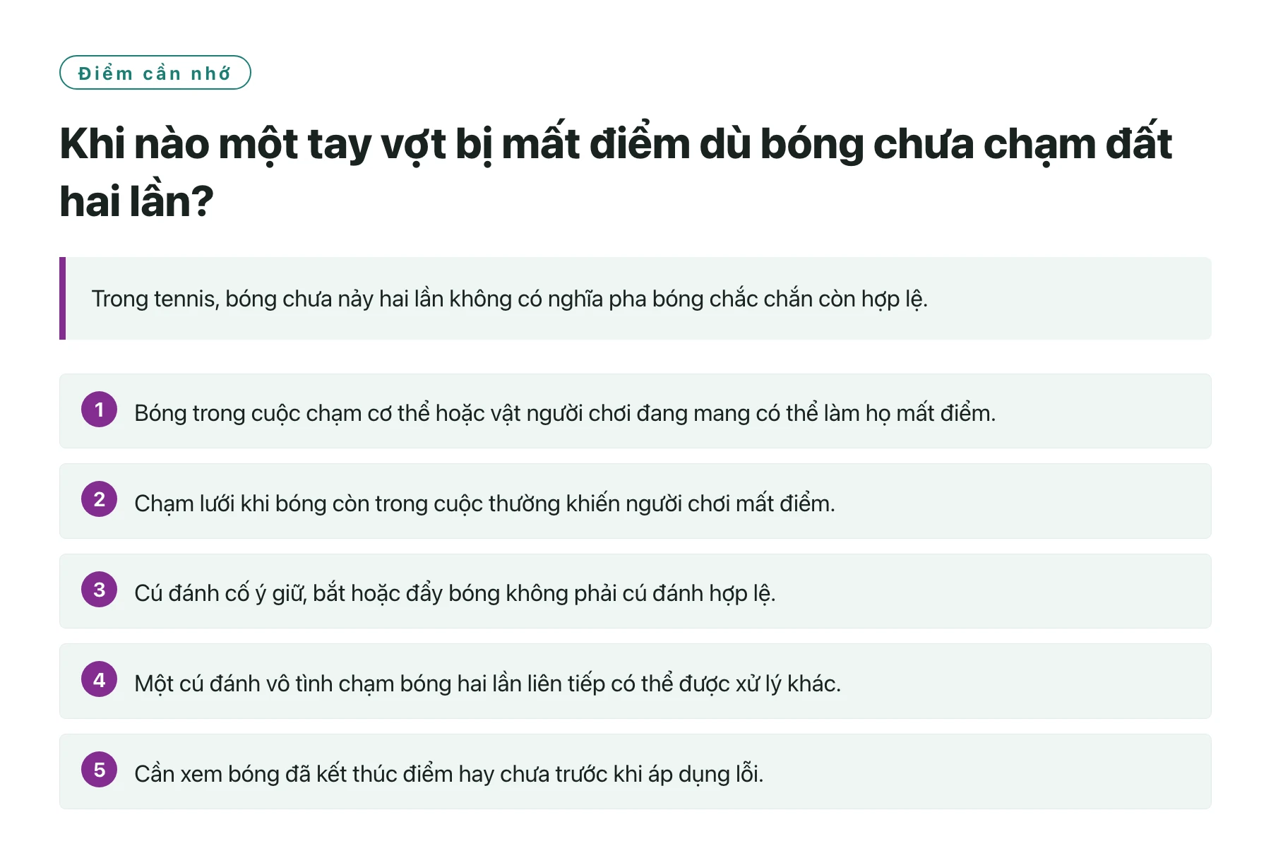 Khi nào một tay vợt bị mất điểm dù bóng chưa chạm đất hai lần?——全文要点速览