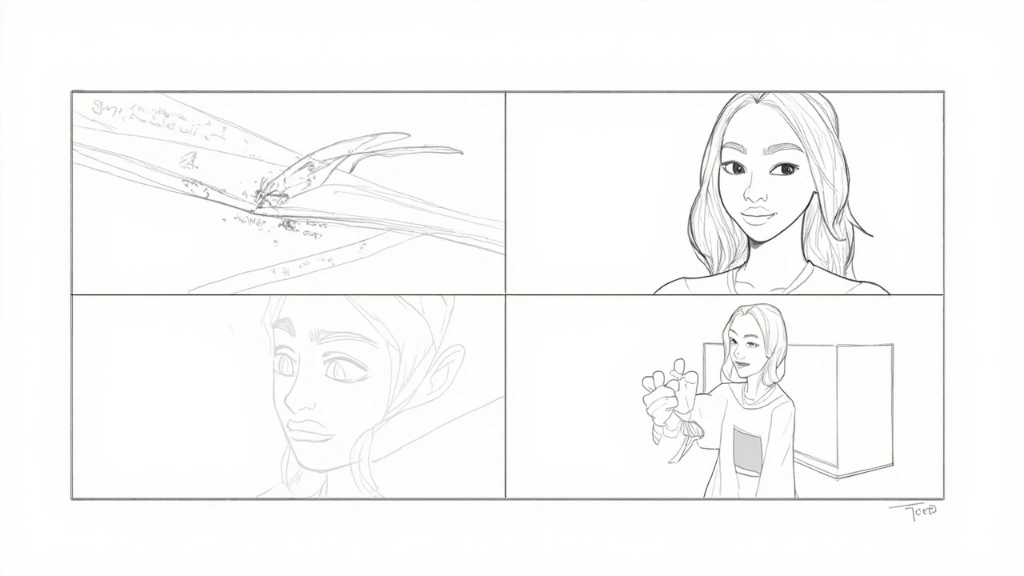 Explainer animation storyboard template, 16:9 split-panel